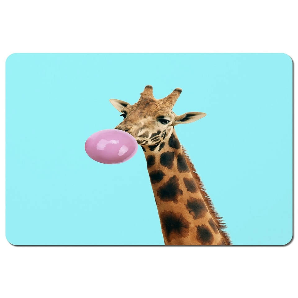 Concept giraffe with bubble gum on color background (Placemat)