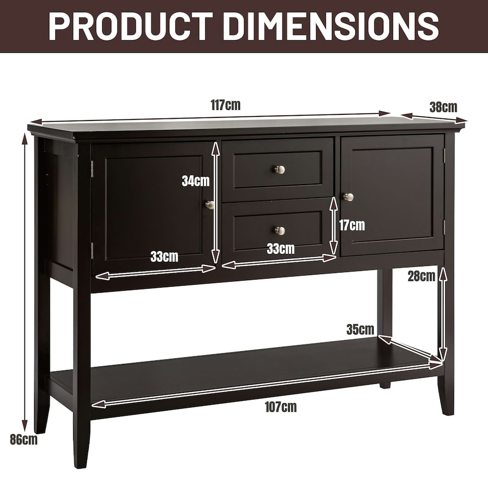 image 1 of COSTWAY Sideboard Storage Cabinet Narrow Console Table Brown