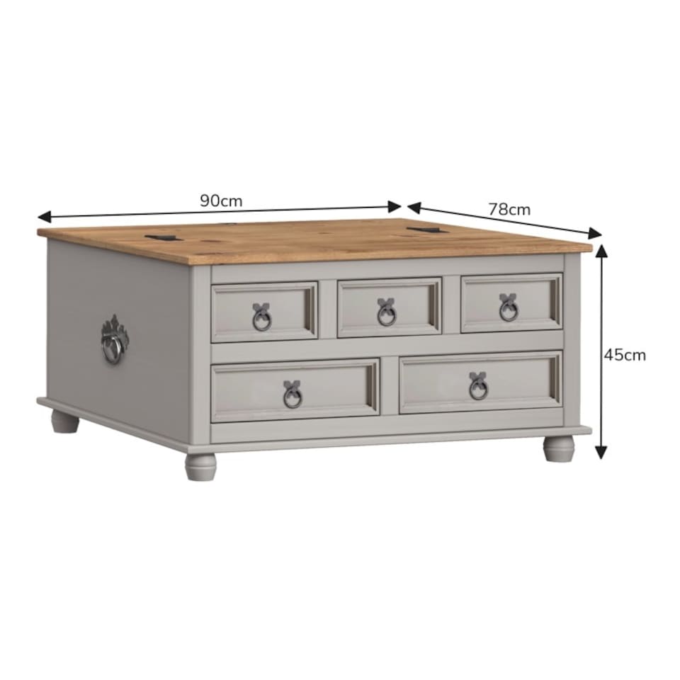 image 1 of Mercers Furniture Corona Grey Wax 5 Drawer Storage Chest Blanket Box Ottoman Coffee Table Trunk Solid Wood Mexican Pine Wooden