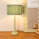 image 2 of ValueLights Bobbins Sage Green Table Lamp Pleat Green Shade