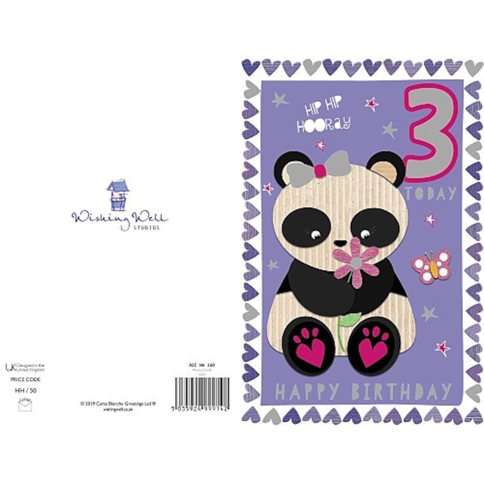 image 1 of 3rd Birthday Card for Girl with Cute Panda & Foil Three Year Old Age 3 Card