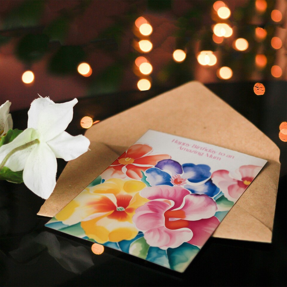 image 1 of Mum Happy Watercolour Flowers Spring Floral Pastel Birthday Card