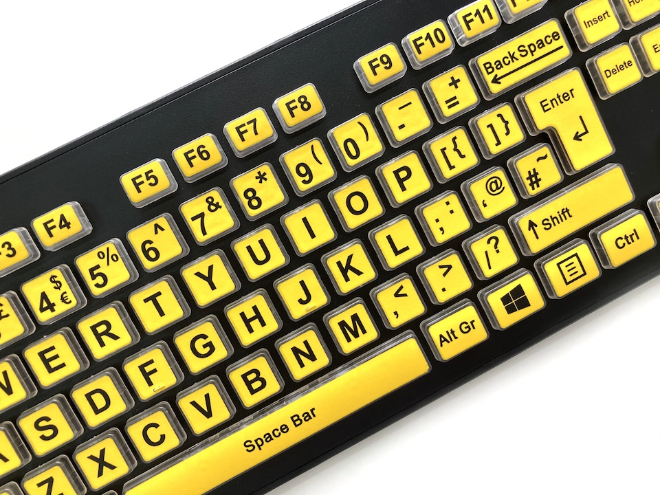 image 1 of Accuratus Rainbow 2 High Vis Keyboard - USB High Visibility Visual Impairment SEN Keyboard with Extra Large Black Font & Yellow Keys