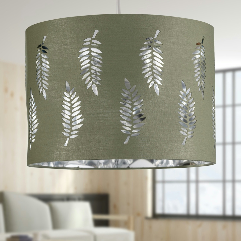 image 1 of Set of 2 Fern - Sage Green Cut Out 30cm Pendant Lightshades Green | Silver