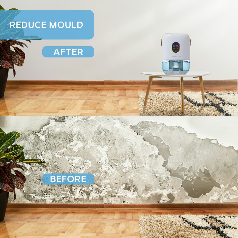 image 1 of MONHOUSE Premium Dehumidifer - 1L - Ultra Quiet Electric Moisture Absorber - Touch Screen, Auto Shut Off, Humidity & Temperature Indicator | White | 1