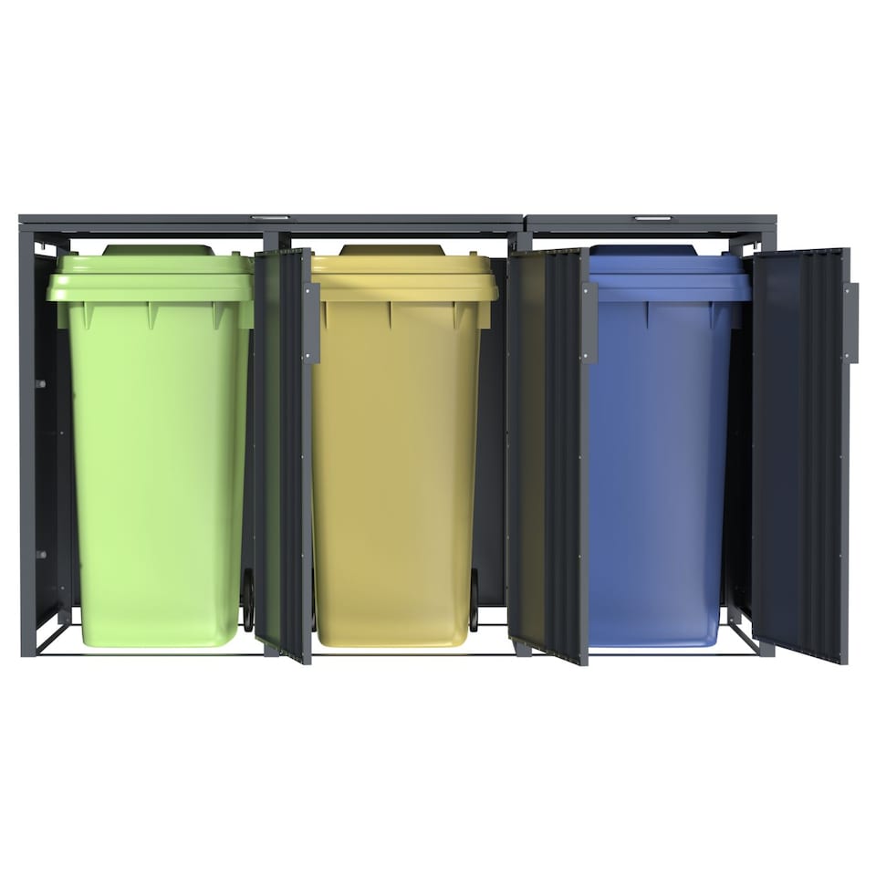 image 1 of Phoenix Outdoor Triple Wheelie Bin Store for 3 x 240L Bins, Soft Close Metal Storage, Anthracite GB3300AA