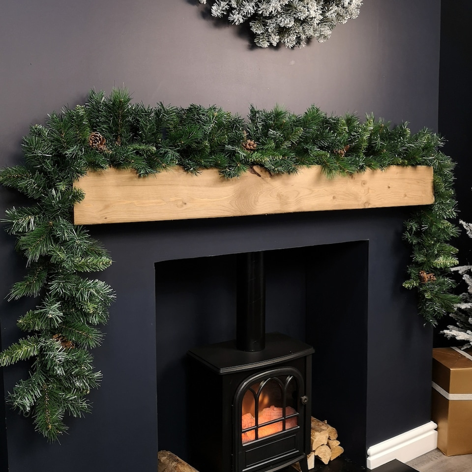 image 1 of 2.7m Green Christmas Garland with Pine Cones and Mixed Needles