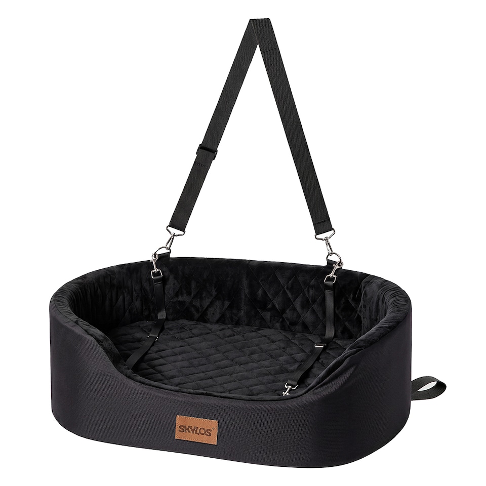 image 1 of Skylos Dog Car Seat Large Booster Bed for Cars Travel SUV Black Soft Oxford