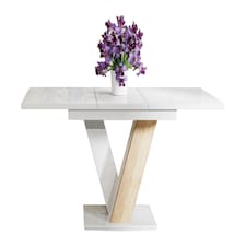 Extendable Dining Table 120-160cm V Legs 6-8 Seater White Gloss / Sonoma Oak Effect - Masy Pro