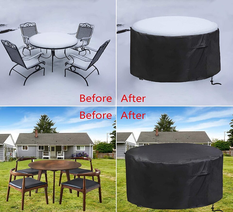 image 1 of Furniture One 600D Oxford Fabric Patio Set Cover Round Dining Set Cover Black 207x90cm