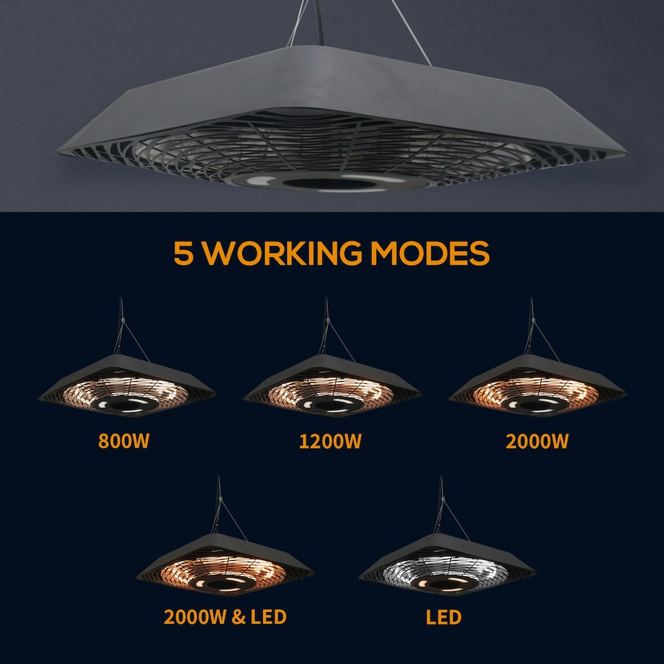 image 1 of Outsunny 2000W Patio Electric Hanging Ceiling Heater Halogen Remote Aluminium