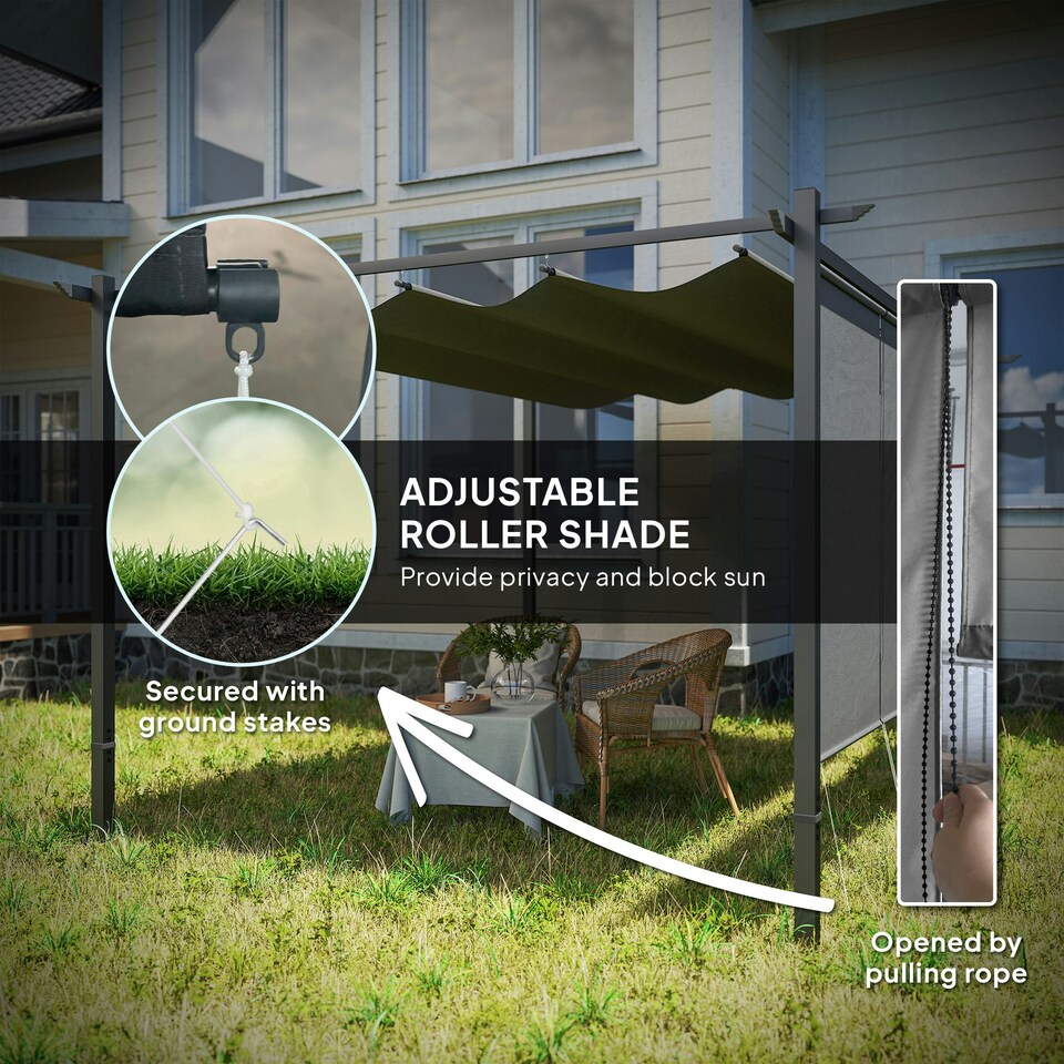 image 1 of Outsunny 3 x 4m Metal Pergola with Retractable Roof and Roller Shade, Grey