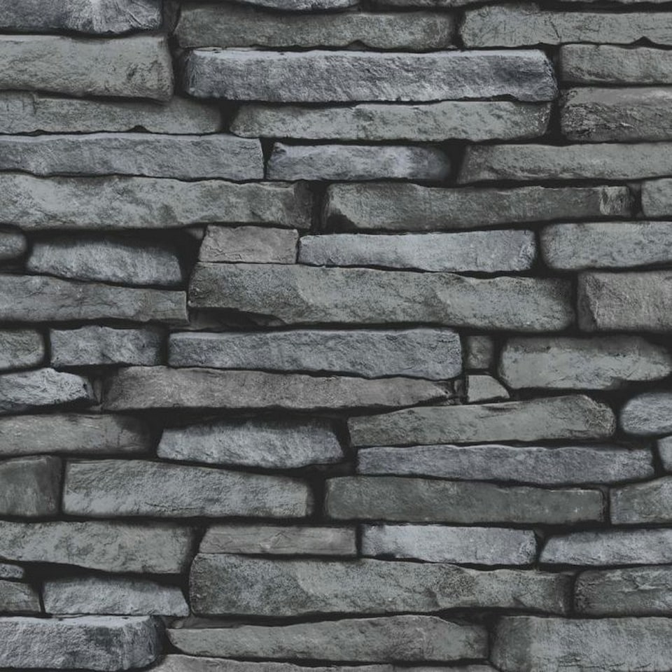 Fine Decor Stone Effect Wallpaper - Silver Slate - 32.8ft x 20.5in