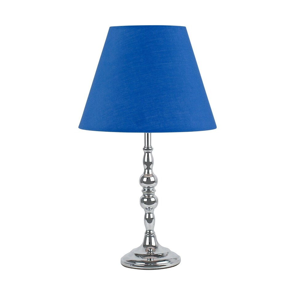 image 1 of Chrome Table Lamp with Decorative Stem and Royal Blue Shade Chrome | Blue