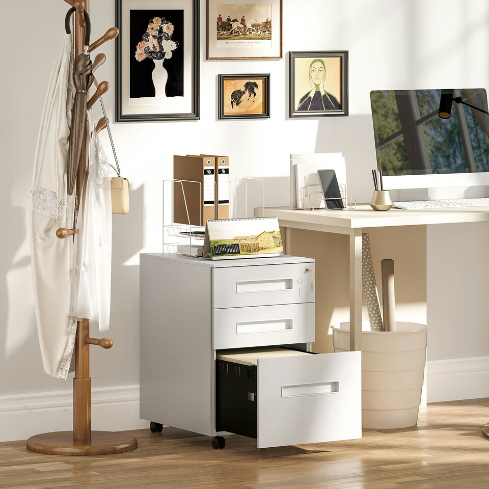 image 1 of Vinsetto Lockable Mobile Filing Cabinet w/ 3 Drawers 39 x 48 x 60 cm White