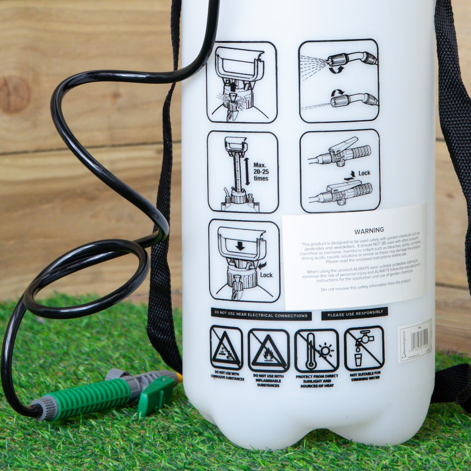 image 1 of 8 Litre Garden Pressure Sprayer with Shoulder Strap & Lance | White | White