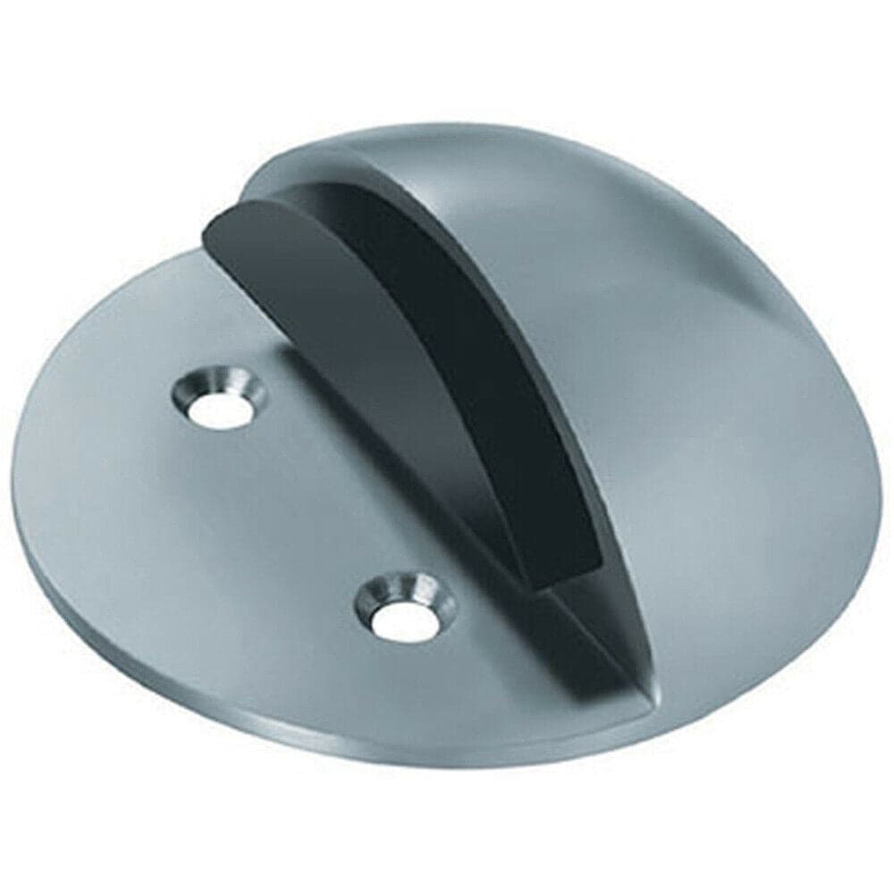 Loops Floor Mounted Half Moon Doorstop with Rubber Buffer 80mm Dia Satin Steel in Metallics