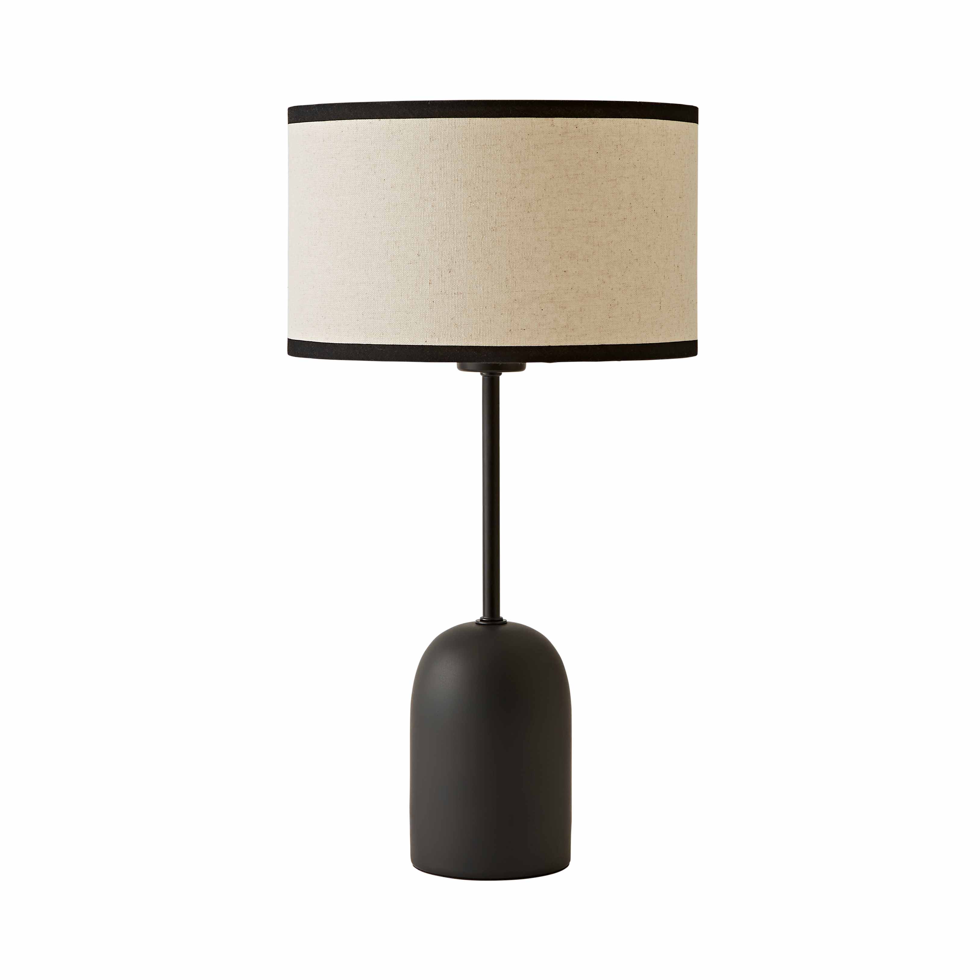 ValueLights Kaiden Black Dome Table Lamp with Trim Edge Linen Drum Shade & Bulb