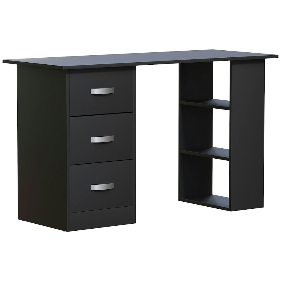 image 1 of Vida Designs Mason 3 Drawer 3 Shelf Computer Desk Home Office Workstation, Black