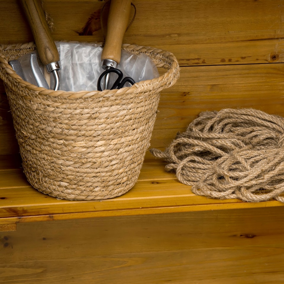 image 1 of Outsunny Wooden Garden Storage Shed Utility Gardener Cabinet w 3 Shelves, Tiltedfelt Roof and Two Lockable Doors, 79cm x 49cm x 191.5cm, Natural wood effect