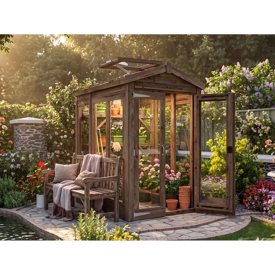image 1 of Dunster House Growzilla Wooden Greenhouse W1.2m x D1.8m / W4' x D6' with 4mm Glass and Automatic Vent Opener