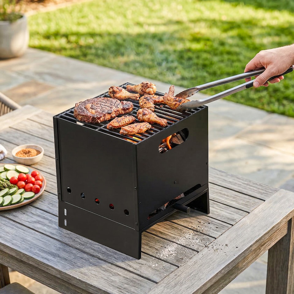 image 1 of Outsunny 3 in 1 Portable Wood Fired Outdoor Pizza Oven with Handles | Black | Black | 40 x 37.5 x 53.5 cm