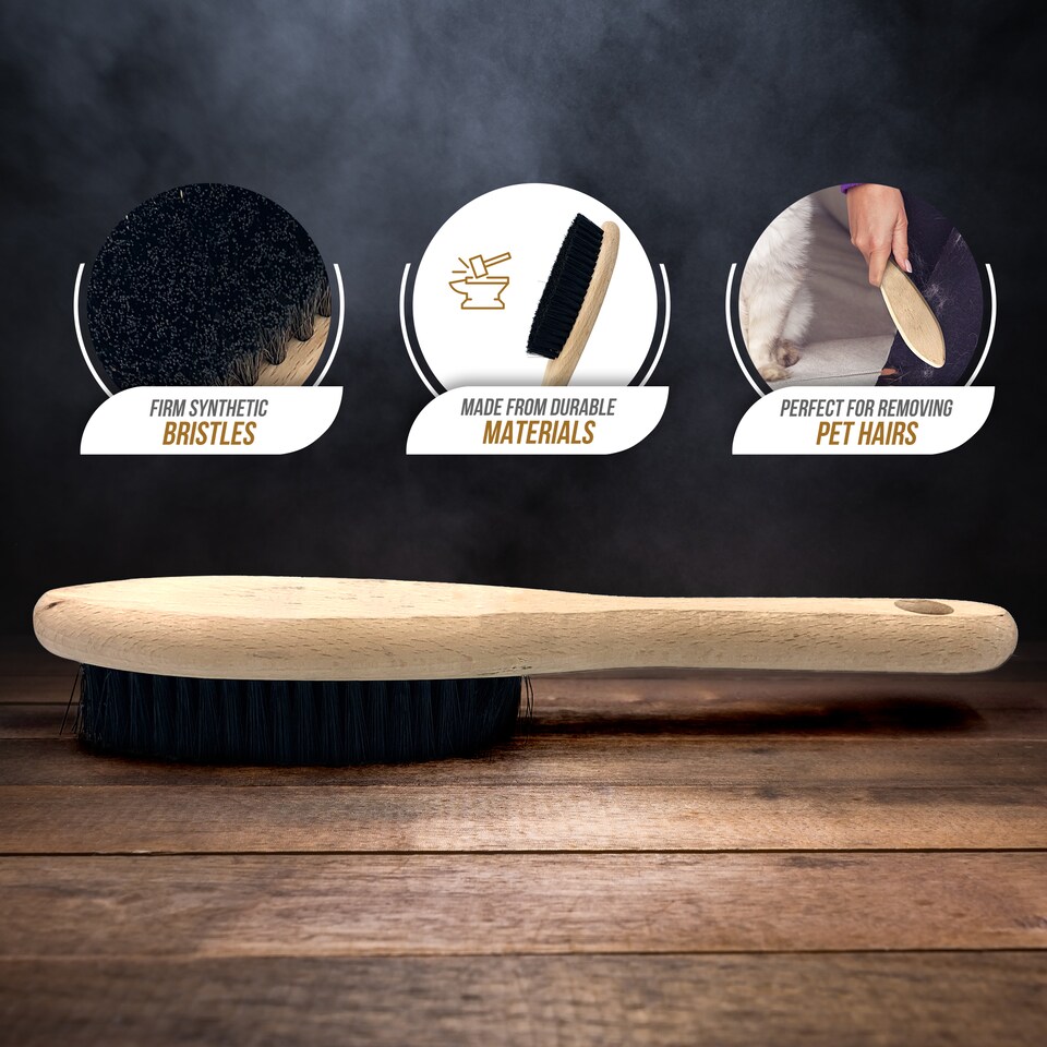 image 1 of Wooden Clothes Brush Synthetic Bristle Brush for Fabrics Lint Brush for Hair Remove