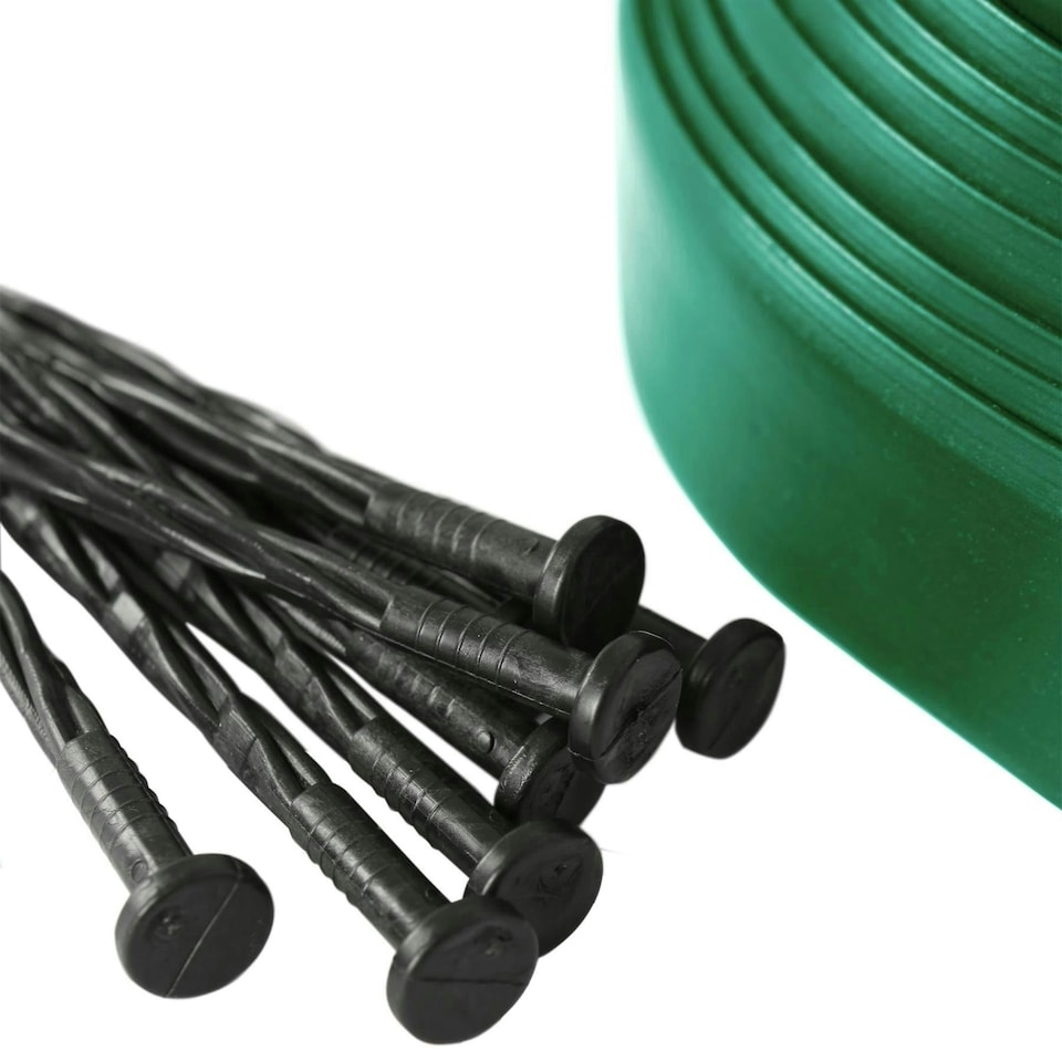 image 1 of Harbour Housewares Flexible Plastic Lawn Edging - 100m x 4cm - Green