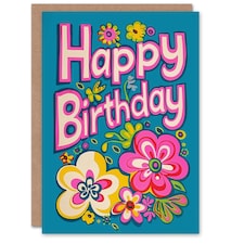 Vibrant Floral Design Flower Power Woman Retro Her Birthday Card
