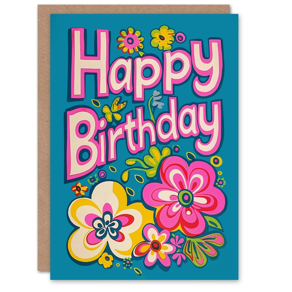 image 1 of Vibrant Floral Design Flower Power Woman Retro Her Birthday Card