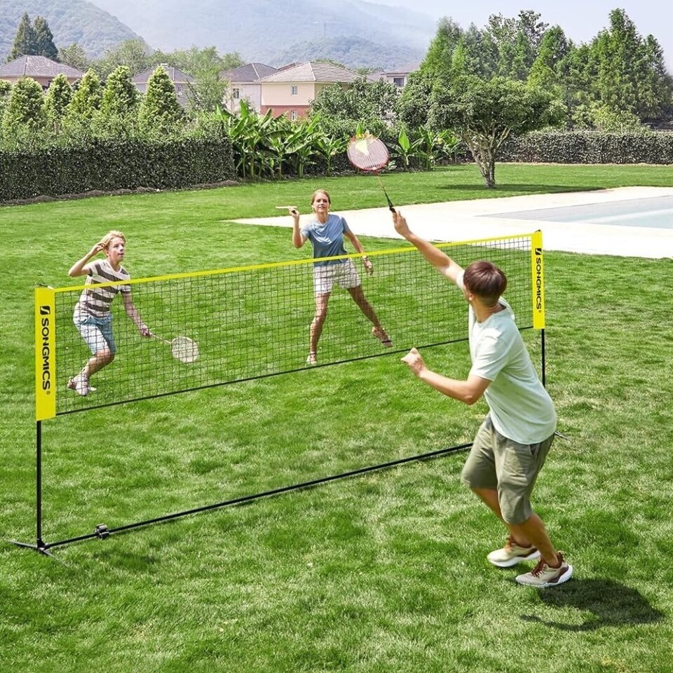 image 1 of Portable Outdoor Badminton and Volleyball Net Set with Adjustable Poles, 4 M, Yellow