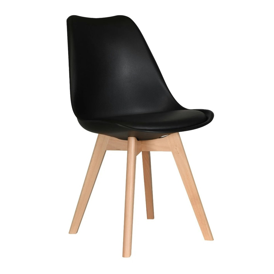 image 1 of Single Scandinavian Dining Chair with Leather Cushions Solid Wood Legs | Black