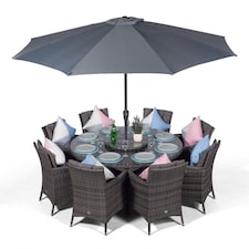 Savannah Round 8 Seater Rattan Patio Dining Set | Grey | Grey