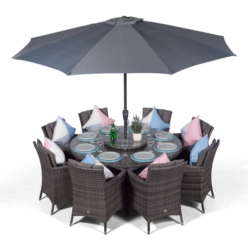image 1 of Savannah Round 8 Seater Rattan Patio Dining Set | Grey | Grey