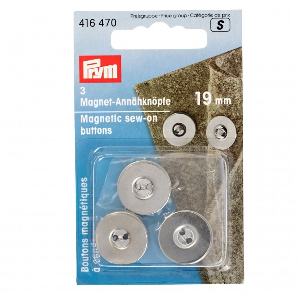 Prym Silver 19mm Magnetic Sew On Buttons for Dressmaking - per pack of 3