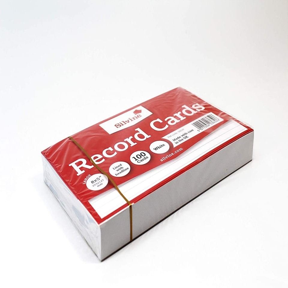 image 1 of Pack of 100 Ruled White Record Cards 8x5" (203 x 127mm)
