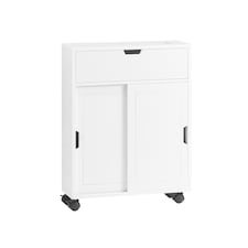 SoBuy BZR31-W,Slim Bathroom Cabinet on Wheels with Sliding Doors | White | White | 1