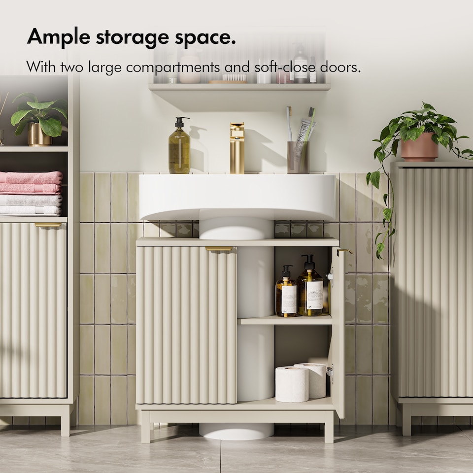 image 1 of VonHaus Victoria Stone Under Sink Bathroom Cabinet with Fluted Texture Doors