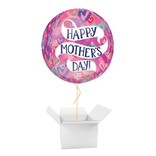 Happy Mother's Day Layered Hearts Pink Orbz Foil Helium Balloon - Inflated Balloon in a Box Pink