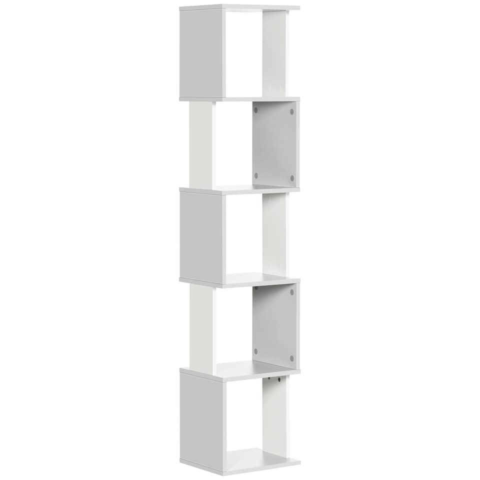 image 1 of HOMCOM Modern 5-Tier Bookshelf, Freestanding Bookcase Storage Shelving for Living Room Home Office Study, White and Light Grey