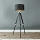 image 1 of ValueLights Black Wood And Silver Chrome Tripod Floor Lamp With Black Gold Drum Shade