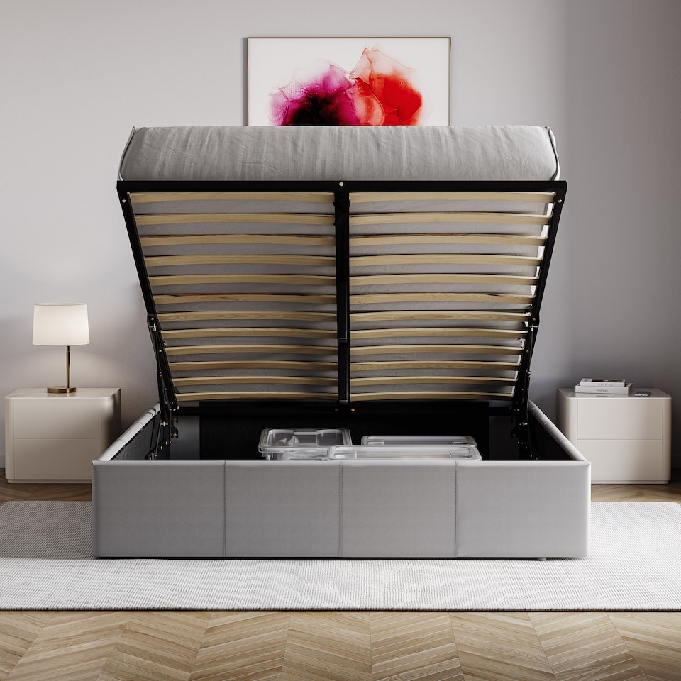 image 1 of Vida Designs Lisbon 5ft King Size Ottoman Bed Storage Faux Leather, Grey, 150 x 200cm