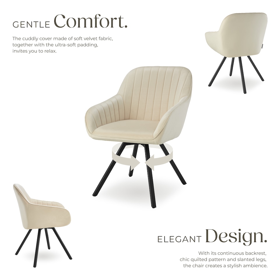 image 1 of Lounge Armchair Living Room Accent Chair 360 Swivel Slim Steel Legs Velvet Fabric | Cream | cream | 6