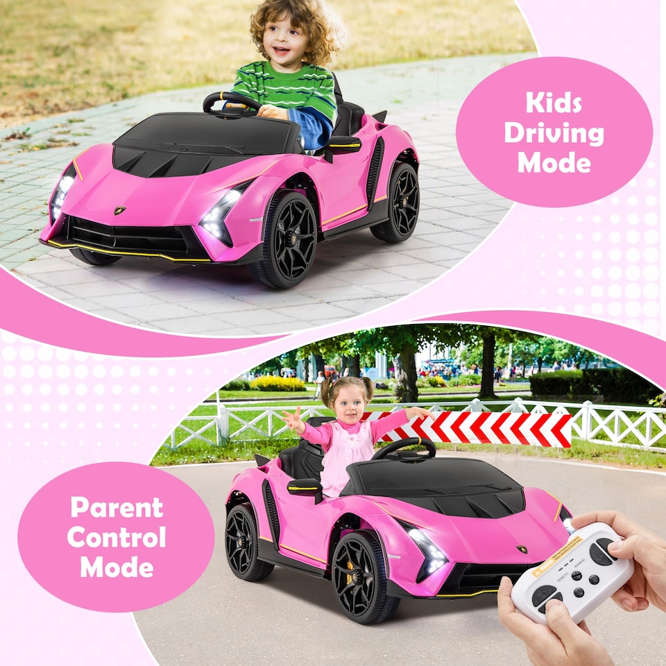 image 1 of COSTWAY Kids Lamborghini Licensed 12V Ride on Car Pink