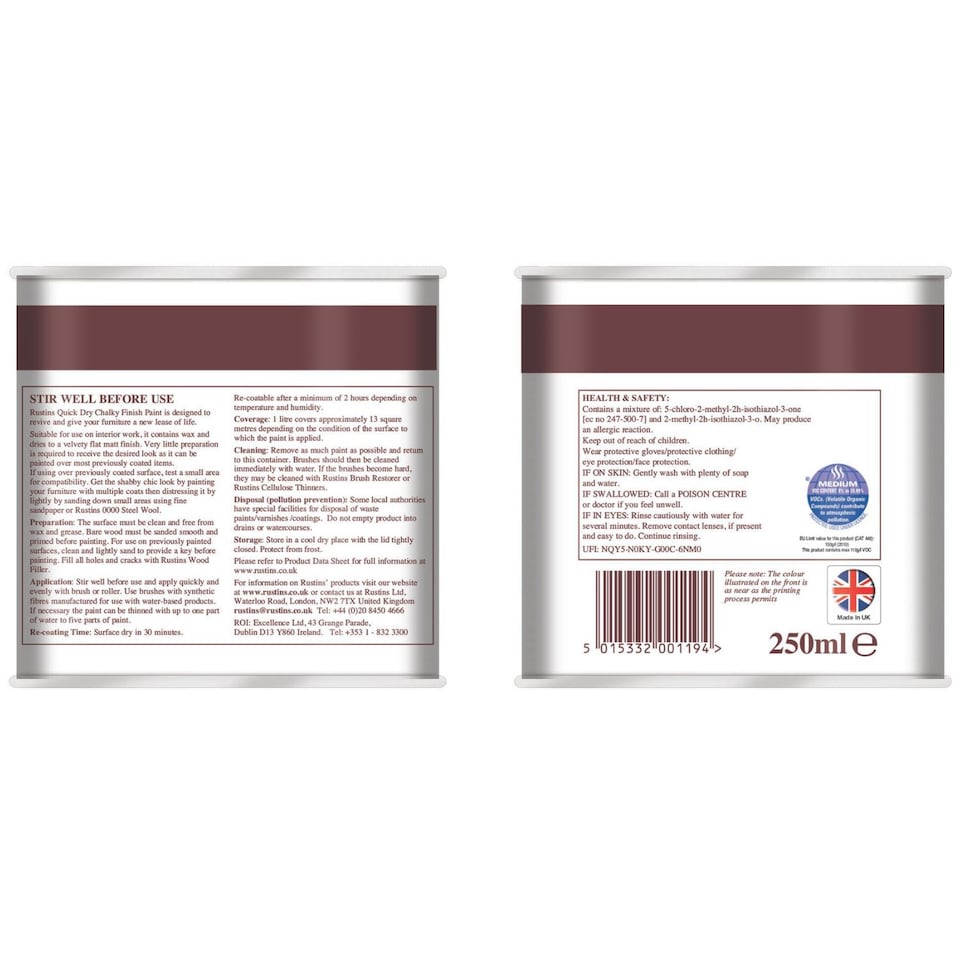 image 1 of Rustins Quick Dry Chalky Finish Paint Portobello Pink 250ml