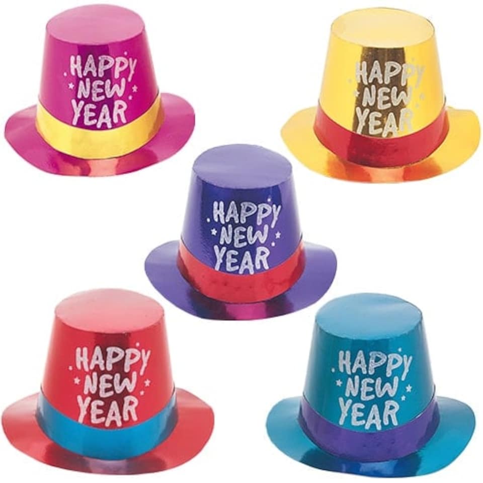 Glitter Happy New Year Assorted Foiled Top Hat Fancy Dress