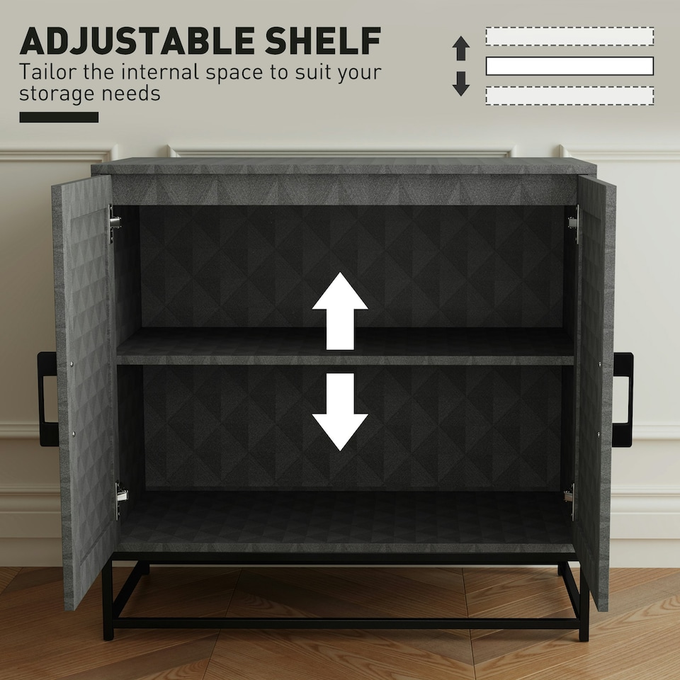 image 1 of HOMCOM Modern Storage Cupboard with Adjustable Shelf and 2 Doors, Grey Black