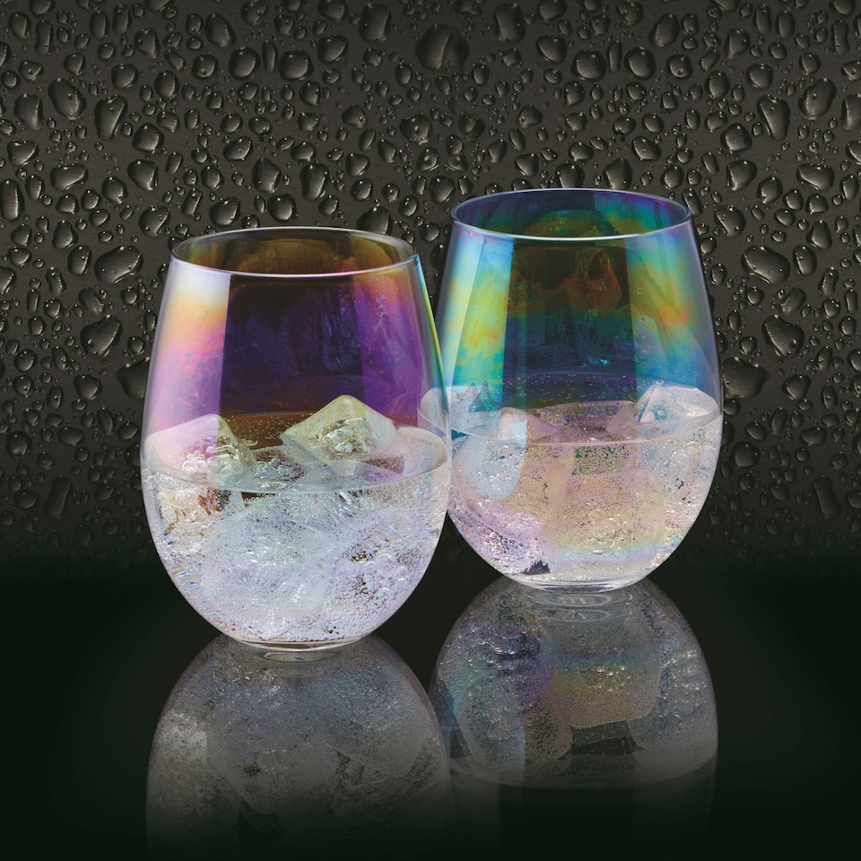image 1 of BarCraft Iridescent Glass Tumblers Set of 2 Clear