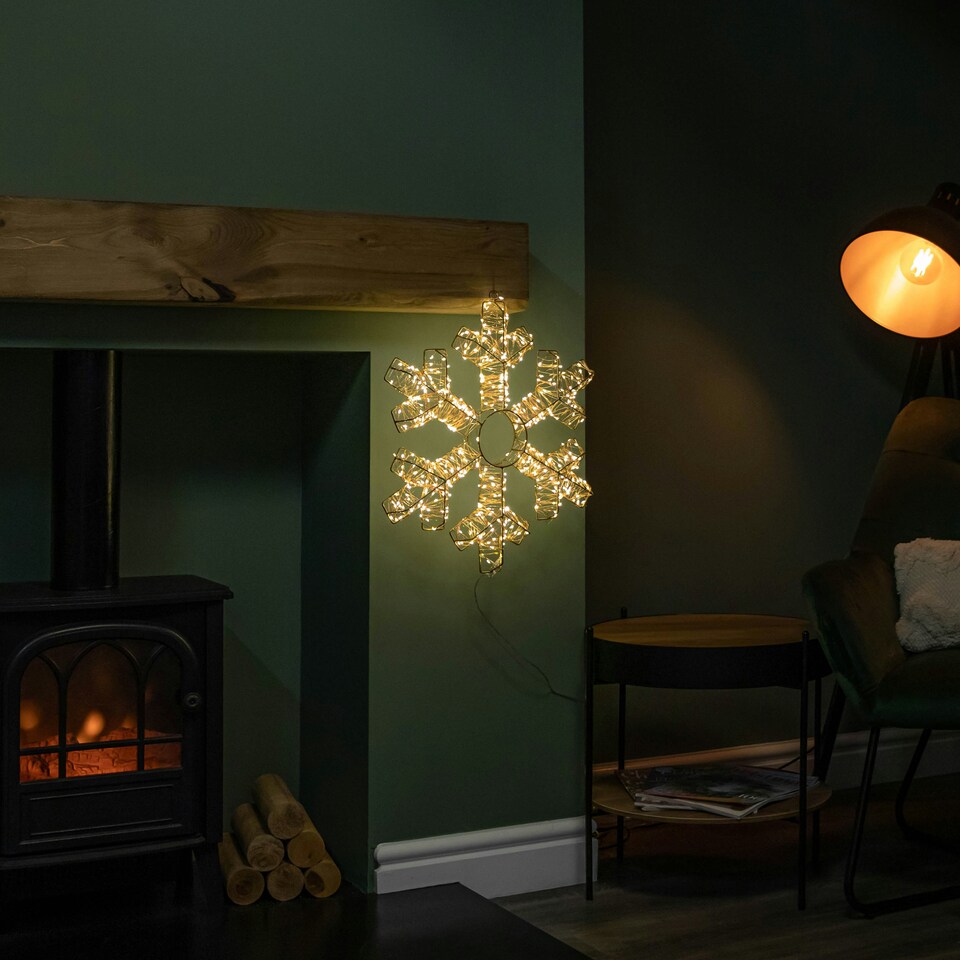 image 1 of 45cm Light up Rose Gold Metal Hanging Christmas Snowflake with 600 Warm White LEDs