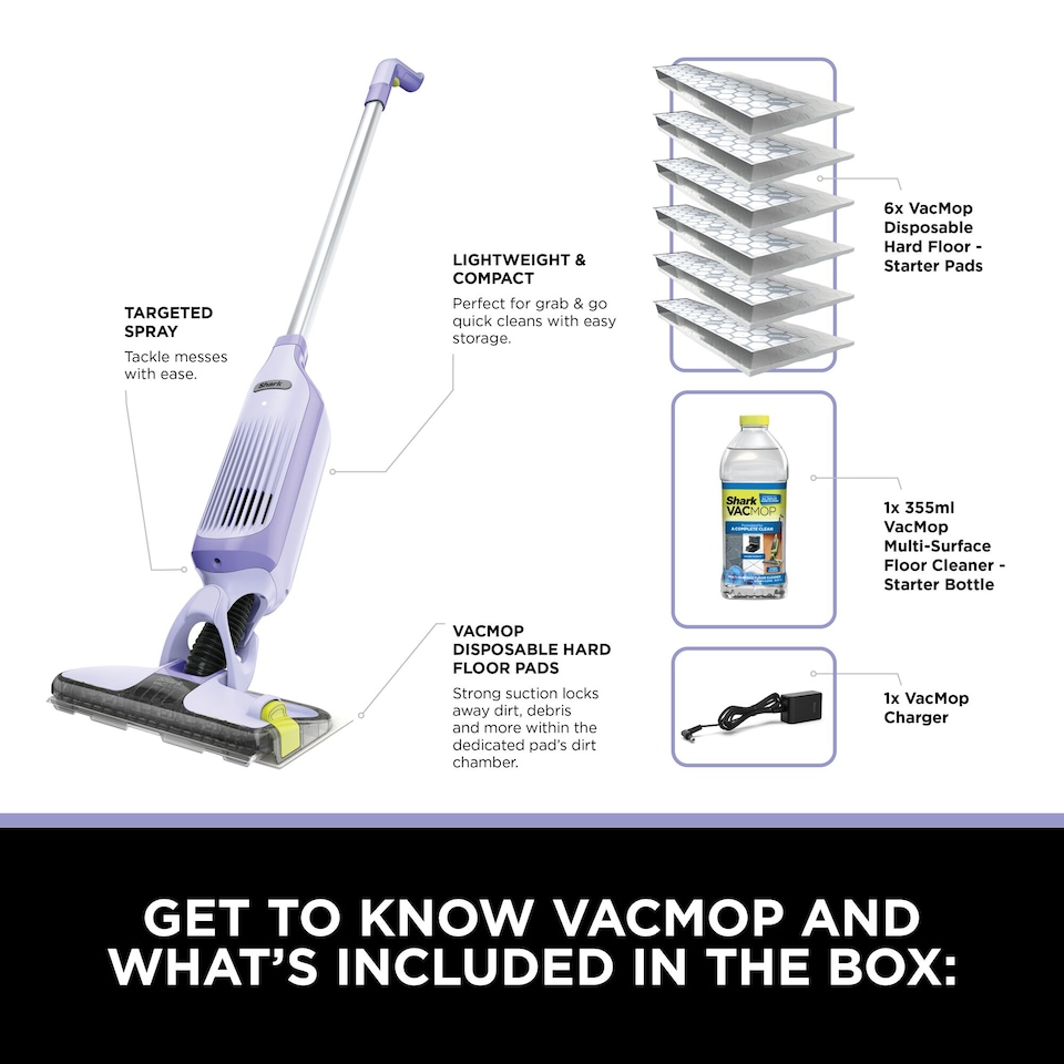 image 1 of Shark VM200UKPL VacMop Cordless 2-in-1 Vacuum Mop with Targeted Spray in Purple
